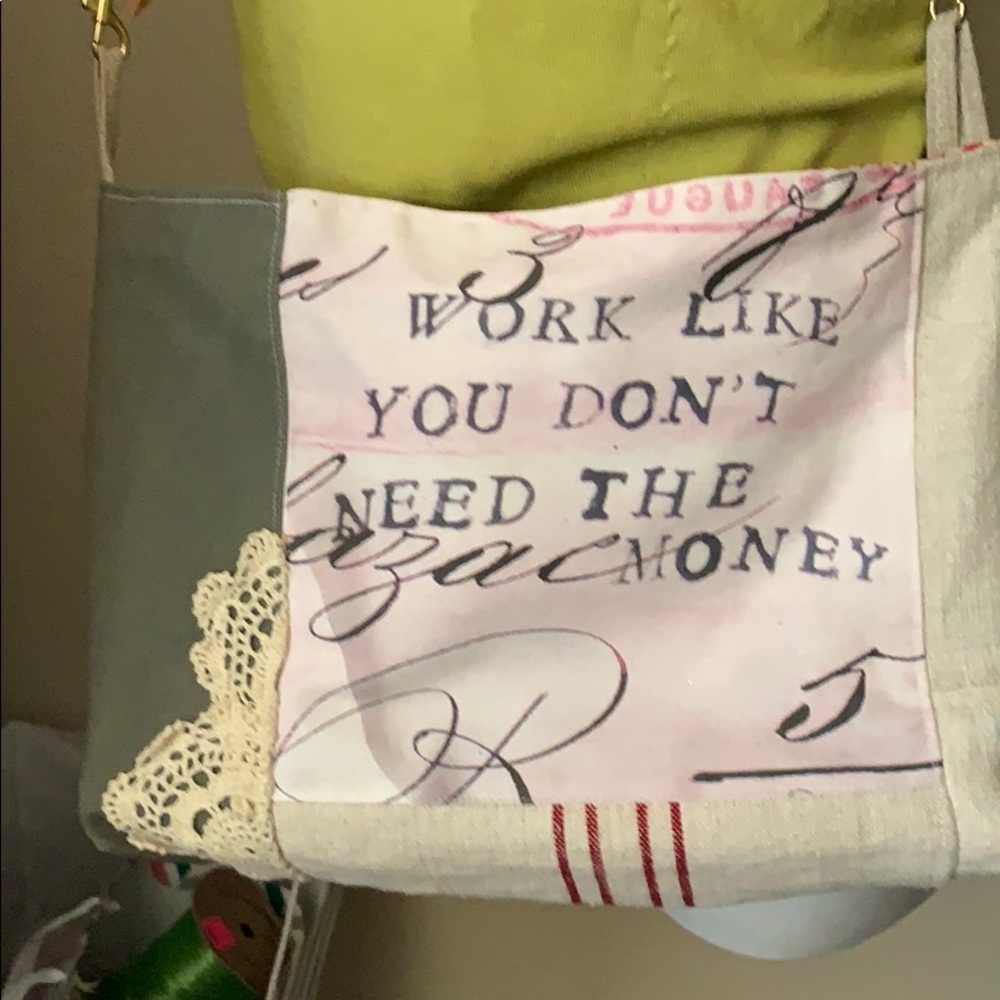 Over the shoulder on of a kind cloth purse